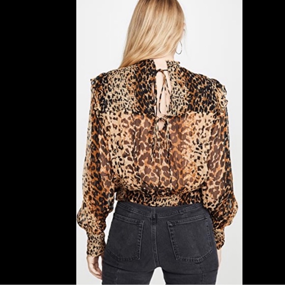 New FREE PEOPLE Roma Ruffle Blouse Top Shirt Leopard Animal Print Semi Sheer NWT - Picture 9 of 15